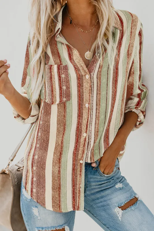 Striped Collared Neck Long Sleeve Shirt sold by Charming Charlie