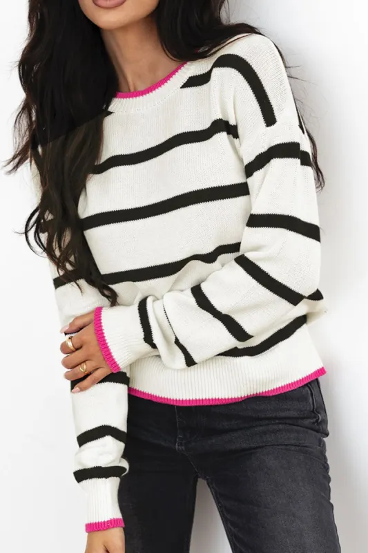 Striped Round Neck Drop Shoulder Sweater sold by Charming Charlie