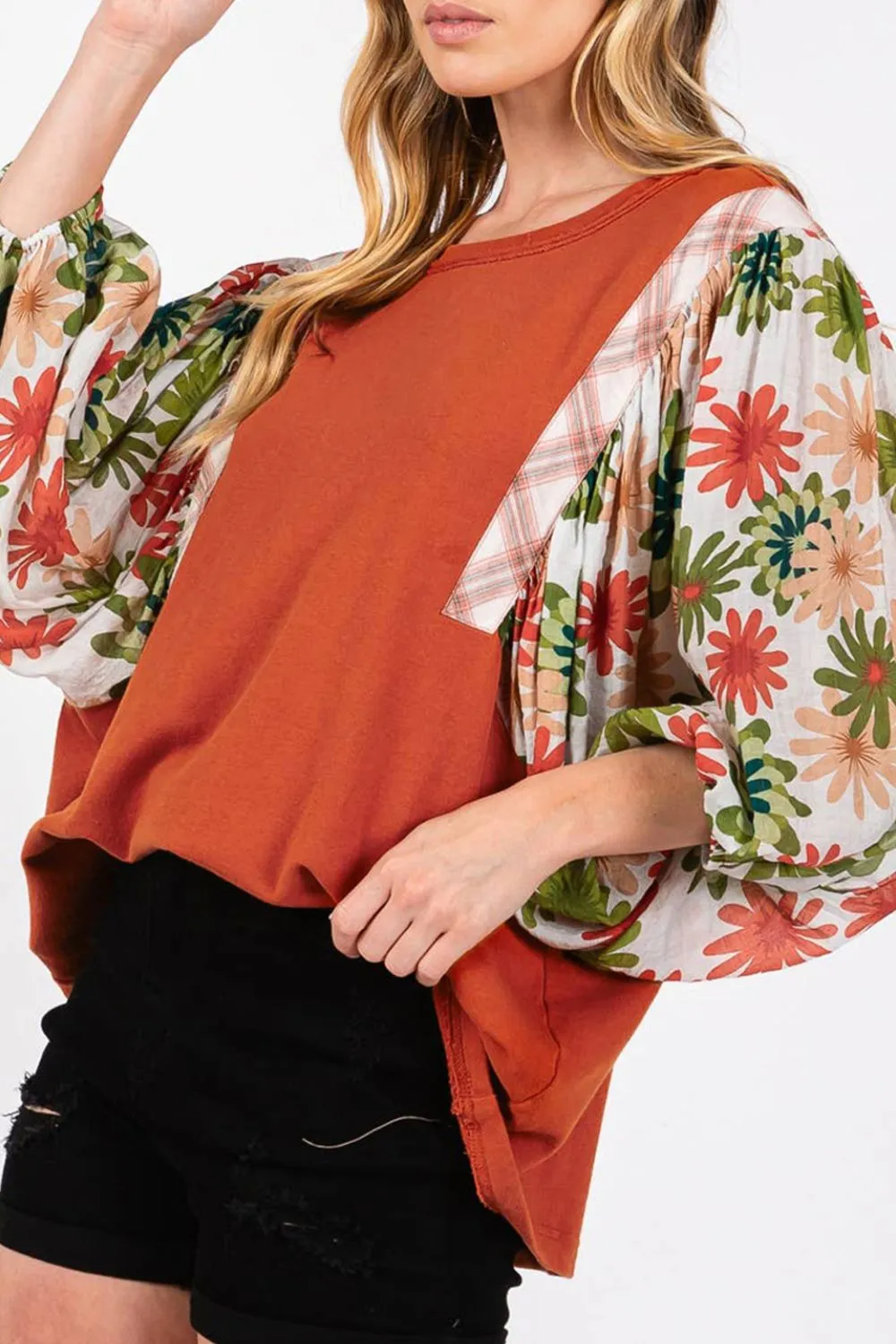 Printed Round Neck Balloon Sleeve Blouse sold by Charming Charlie