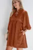 Corduroy Quarter Snap Three-Quarter Sleeve Dress sold by Charming Charlie
