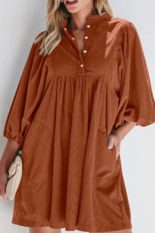 Corduroy Quarter Snap Three-Quarter Sleeve Dress sold by Charming Charlie