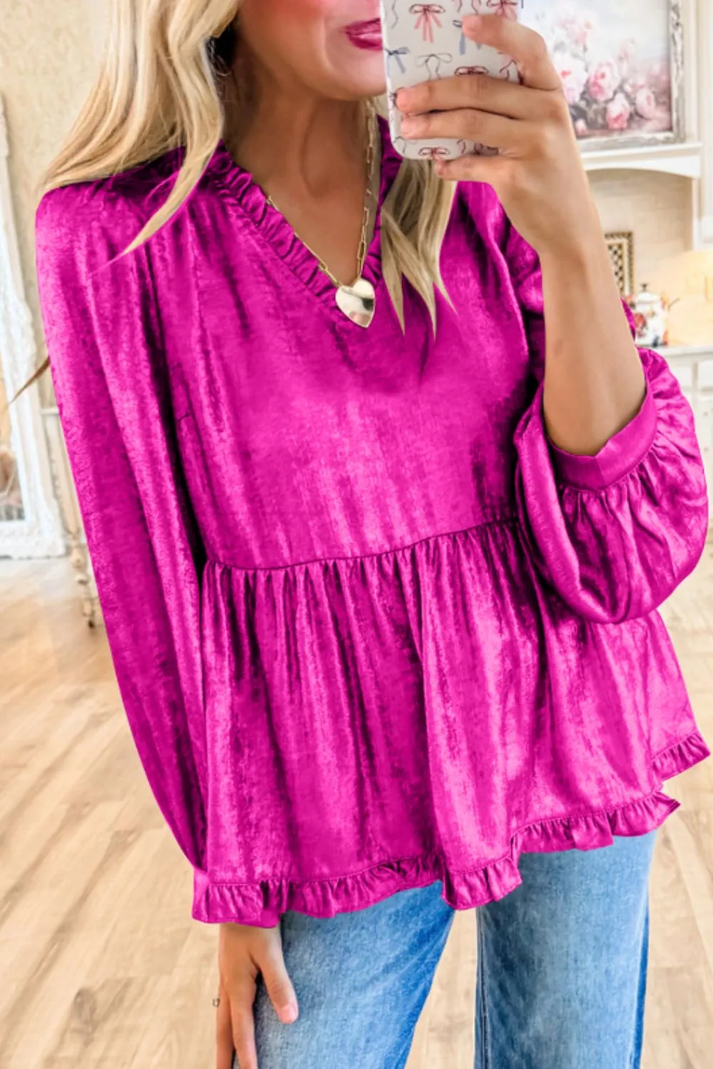 Frill V-Neck Long Sleeve Blouse sold by Charming Charlie product image thumbnail 4