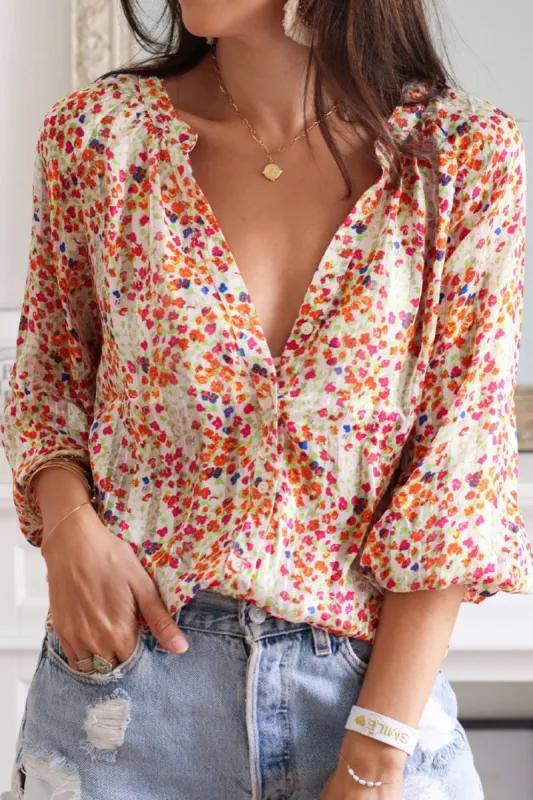 Printed Notched Long Sleeve Shirt sold by Charming Charlie