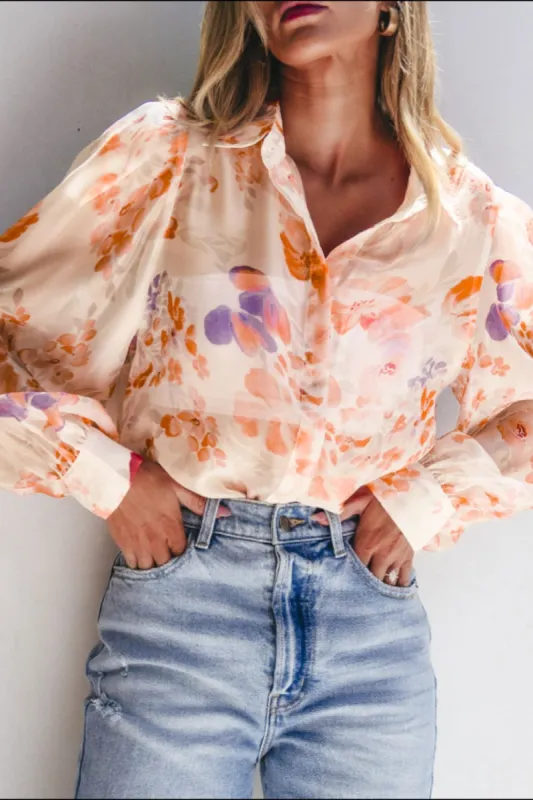 Printed Collared Neck Long Sleeve Shirt sold by Charming Charlie