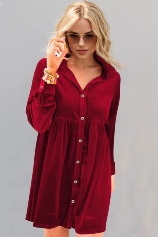 Oh Full Size Collared Neck Long Sleeve Mini Dress sold by Charming Charlie