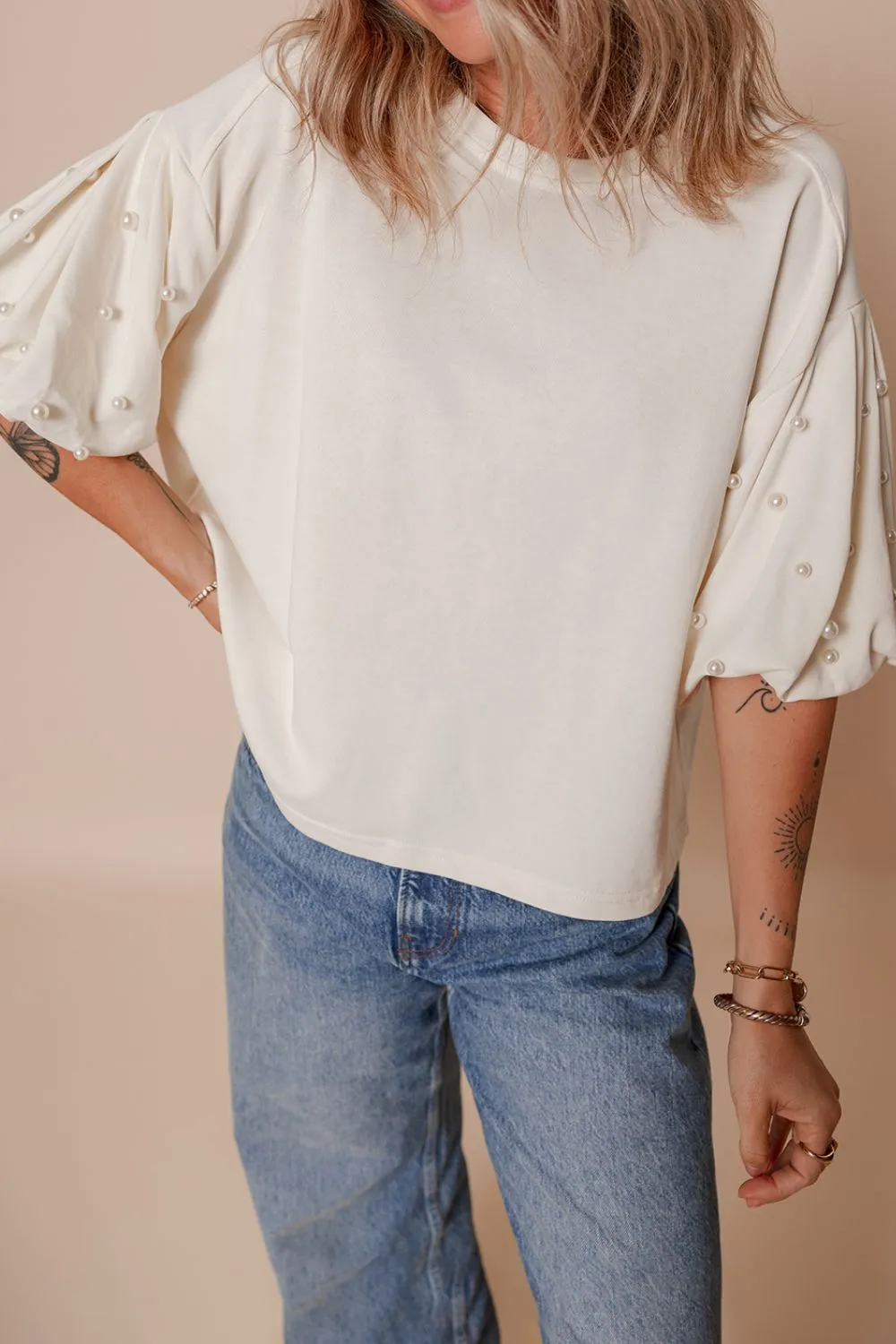 Pearl Detail Round Neck Half Sleeve Blouse sold by Charming Charlie product image thumbnail 4