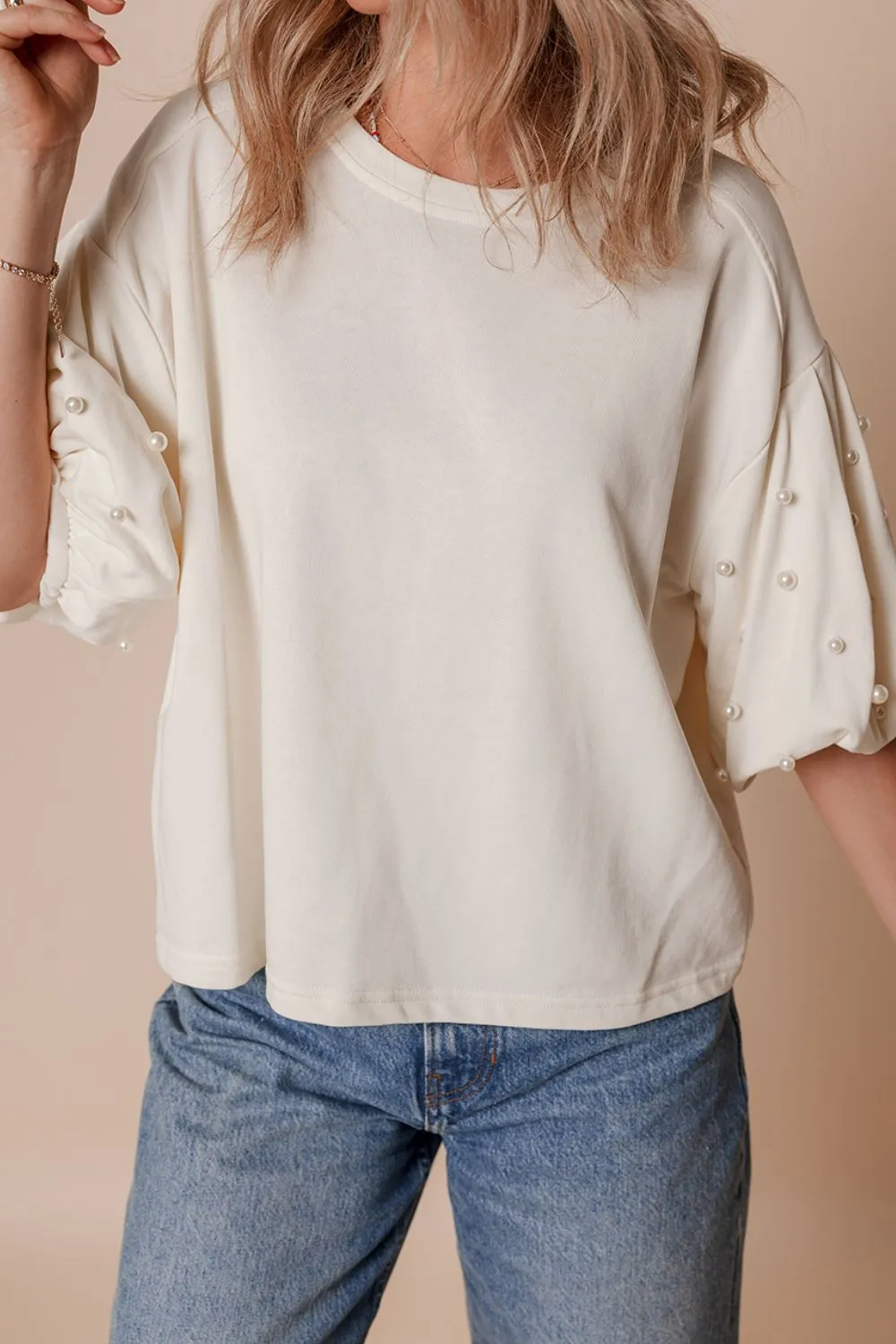 Pearl Detail Round Neck Half Sleeve Blouse sold by Charming Charlie