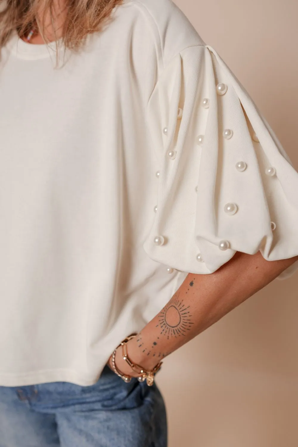 Pearl Detail Round Neck Half Sleeve Blouse sold by Charming Charlie product image thumbnail 3