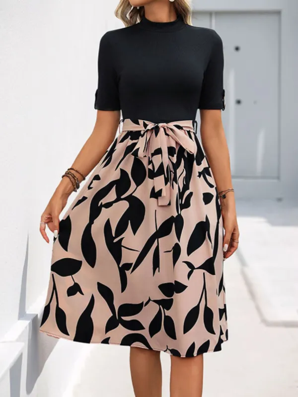 Perfee Tied Printed Mock Neck Short Sleeve Dress sold by Charming Charlie