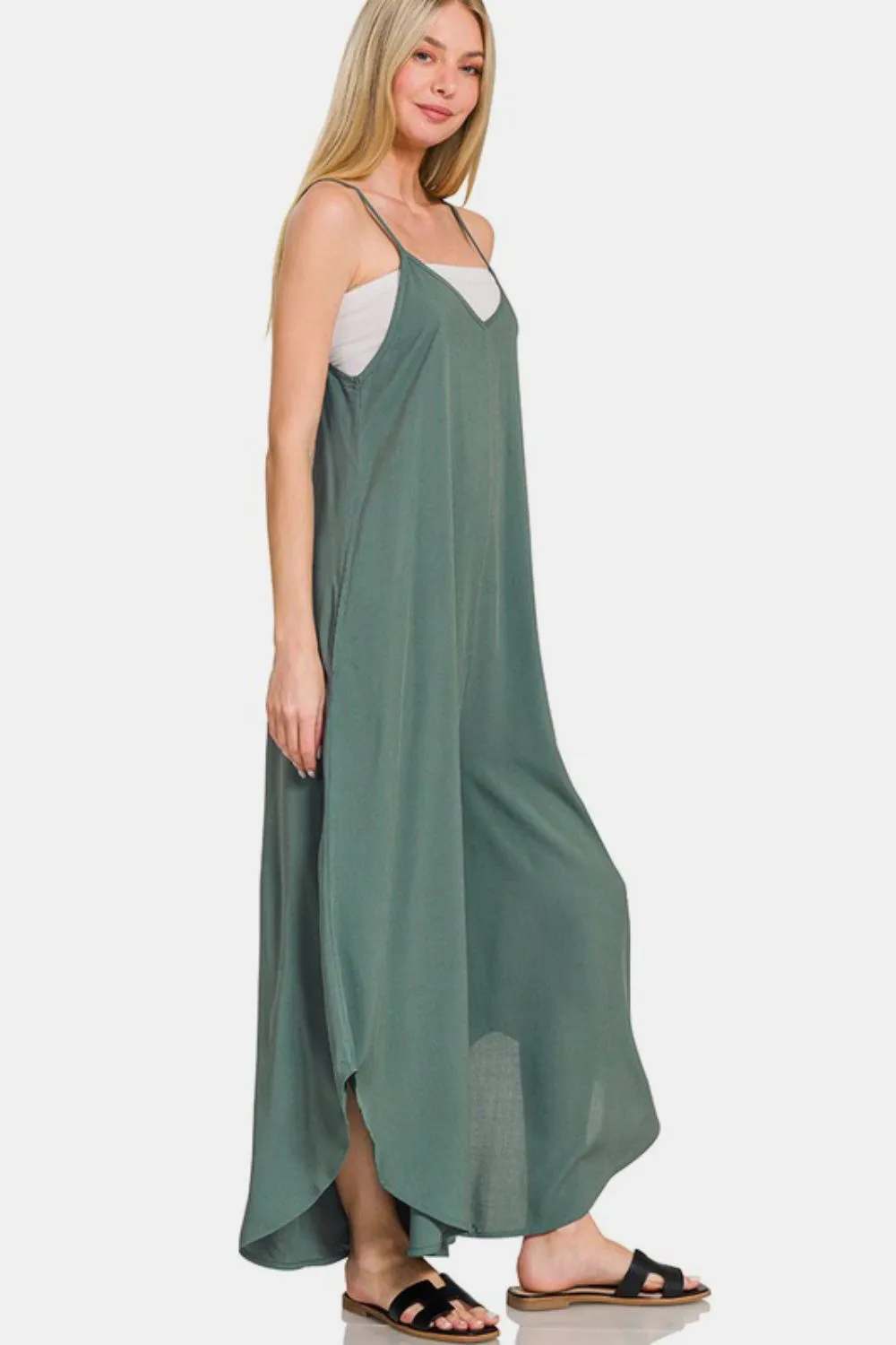 Zenana Sleeveless Curved Hem Wide Leg Overalls with Pockets sold by Charming Charlie product image thumbnail 2