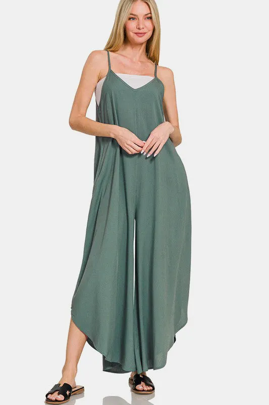 Zenana Sleeveless Curved Hem Wide Leg Overalls with Pockets sold by Charming Charlie product image thumbnail 4