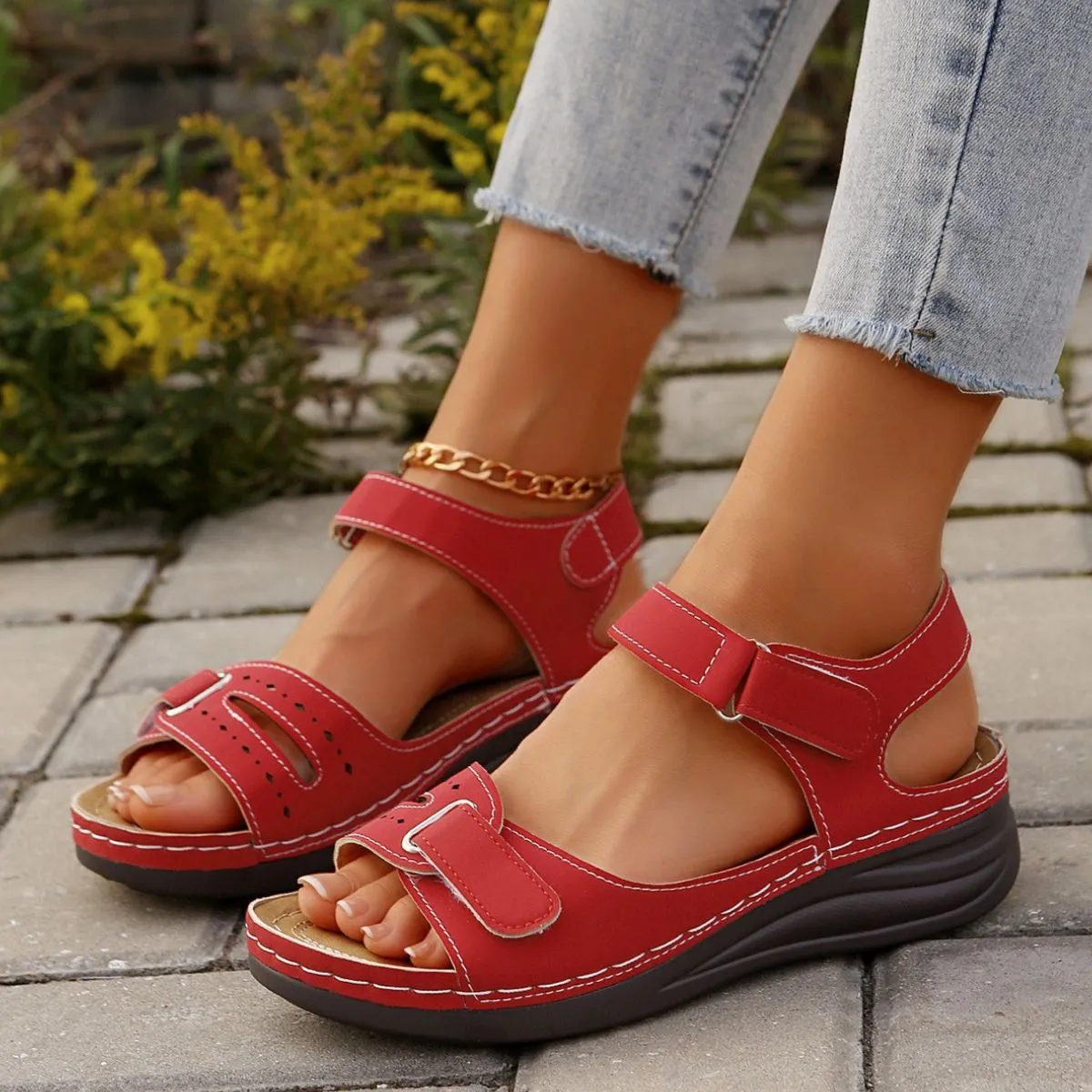 PU Leather Wedge Buckle Sandals sold by Charming Charlie product image thumbnail 2