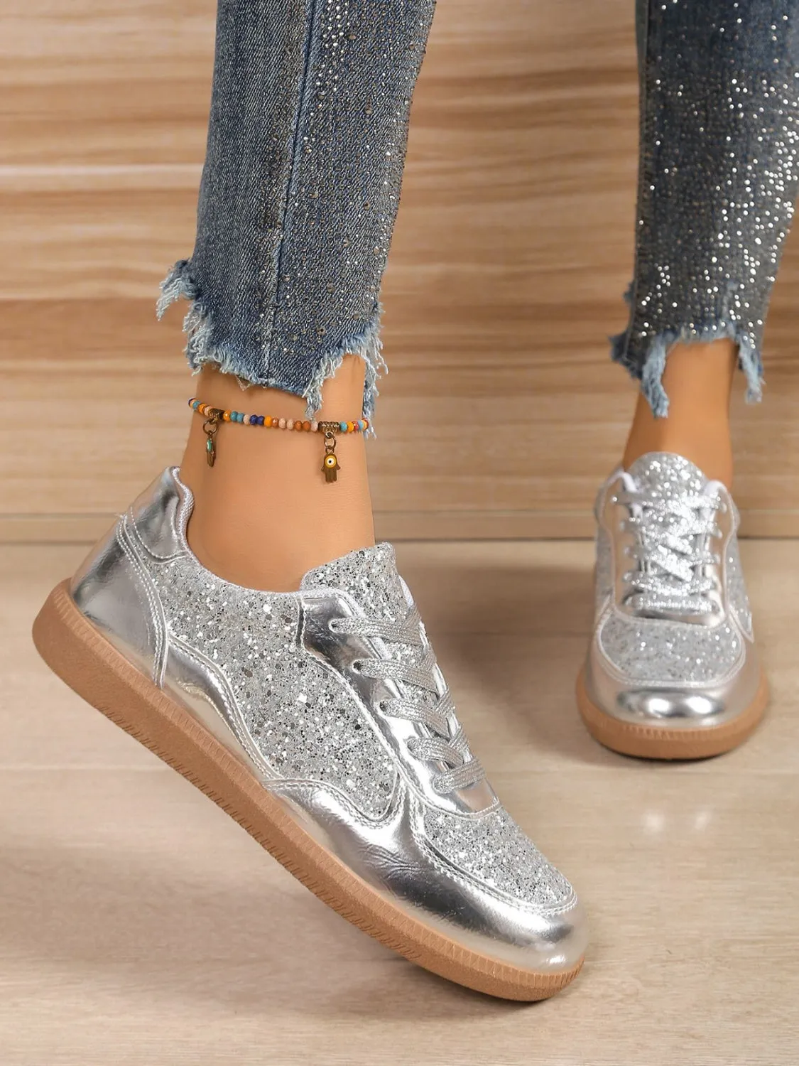 Sequin PU Leather Flat Sneakers sold by Charming Charlie product image thumbnail 2