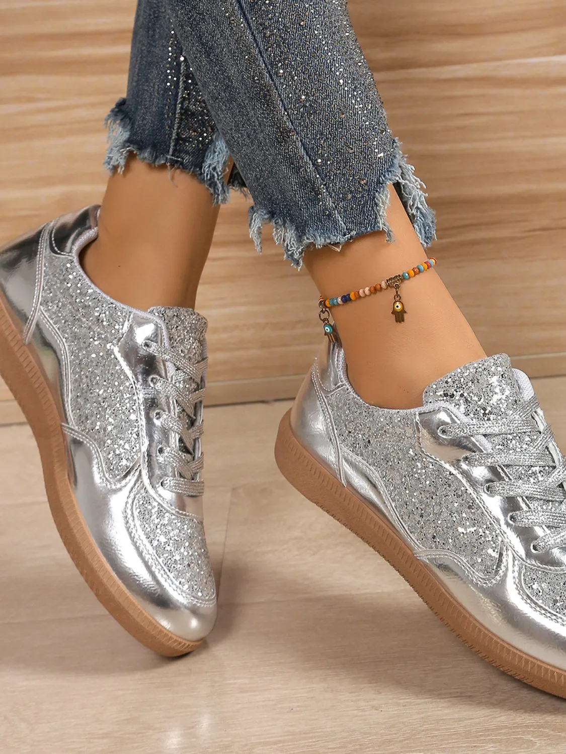 Sequin PU Leather Flat Sneakers sold by Charming Charlie product image thumbnail 4
