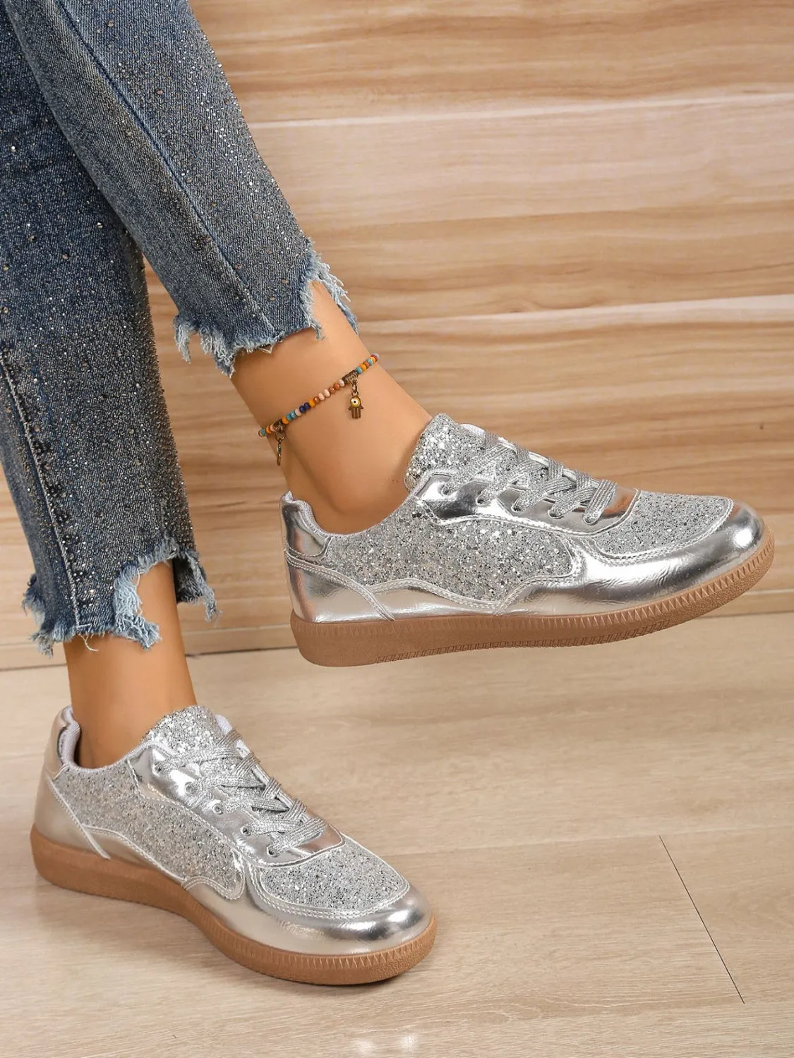 Sequin PU Leather Flat Sneakers sold by Charming Charlie
