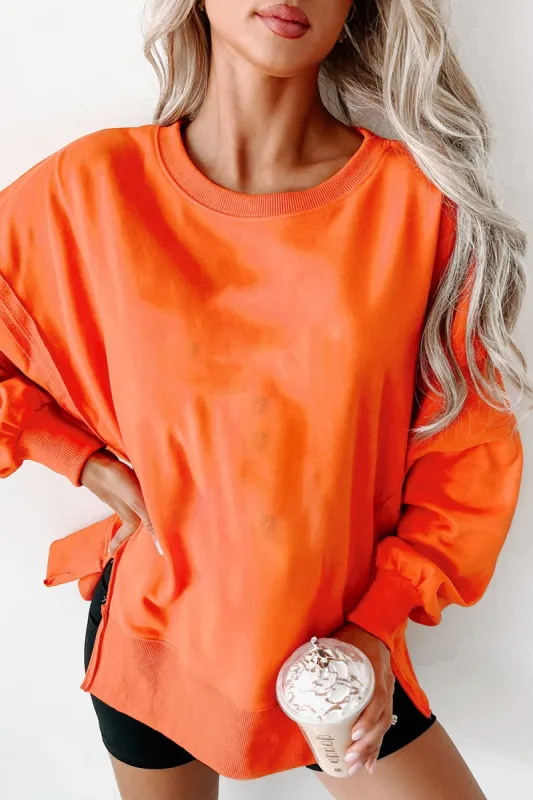 Side Slit Round Neck Long Sleeve Sweatshirt sold by Charming Charlie