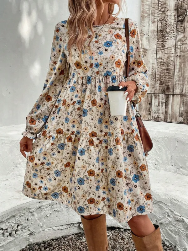 Tiered Floral Round Neck Long Sleeve Dress sold by Charming Charlie