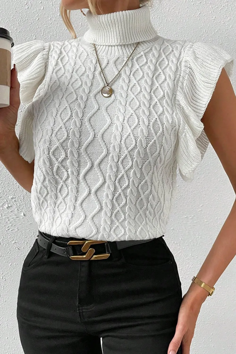 Cable-Knit Turtleneck Cap Sleeve Sweater sold by Charming Charlie product image thumbnail 2