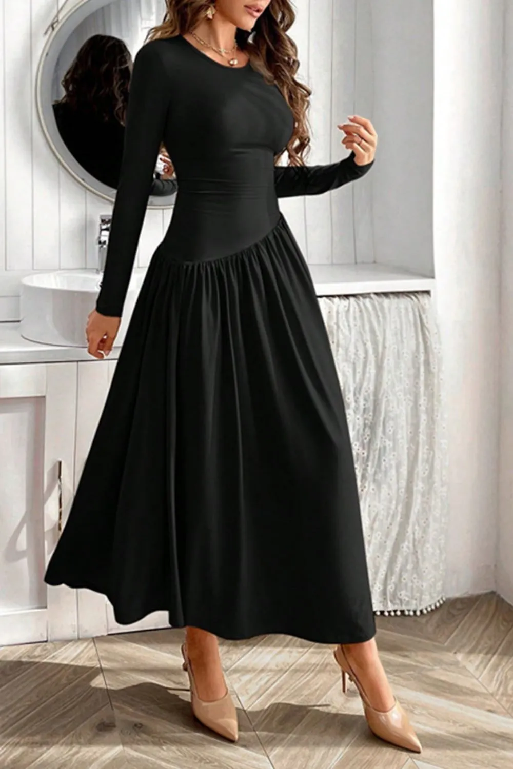 Ruched Round Neck Long Sleeve Dress sold by Charming Charlie product image thumbnail 2