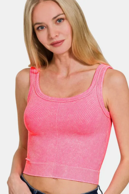 Zenana Washed Ribbed Scoop Neck Wide Strap Tank sold by Charming Charlie