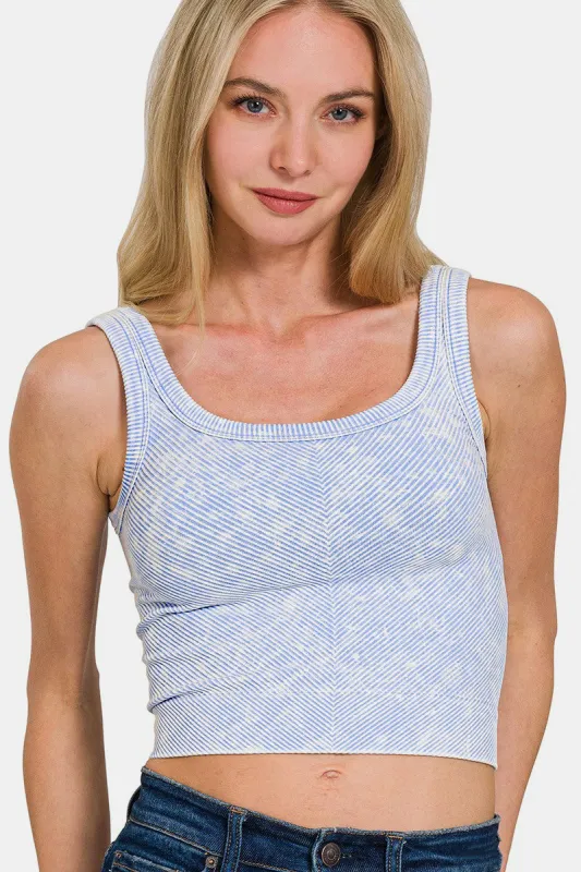 Zenana Washed Ribbed Scoop Neck Wide Strap Tank sold by Charming Charlie