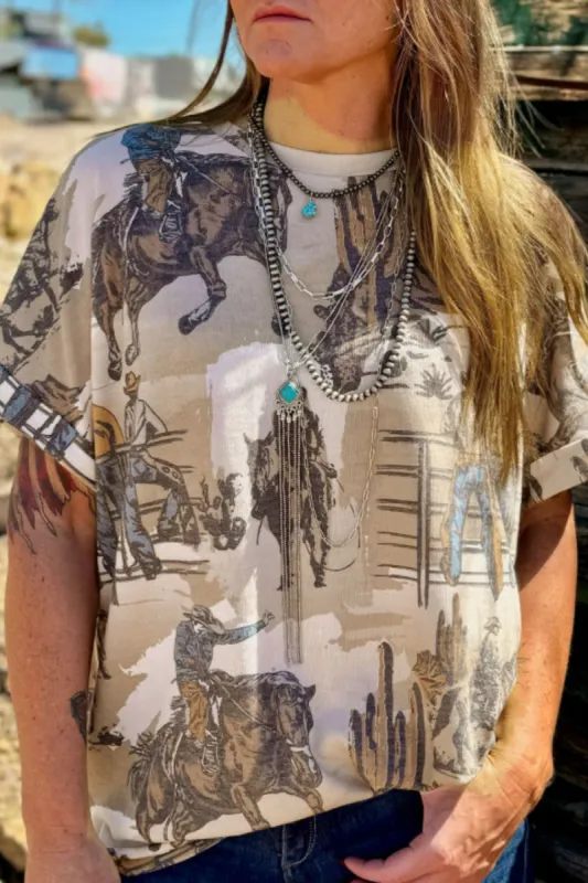 Cowboy Print Round Neck Short Sleeve T Shirt sold by Charming Charlie