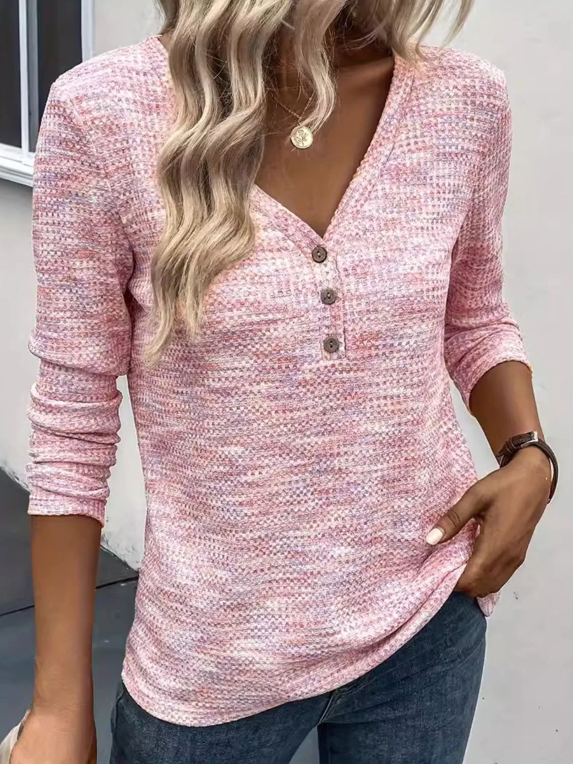 Button Detail V-Neck Long Sleeve Blouse sold by Charming Charlie product image thumbnail 2