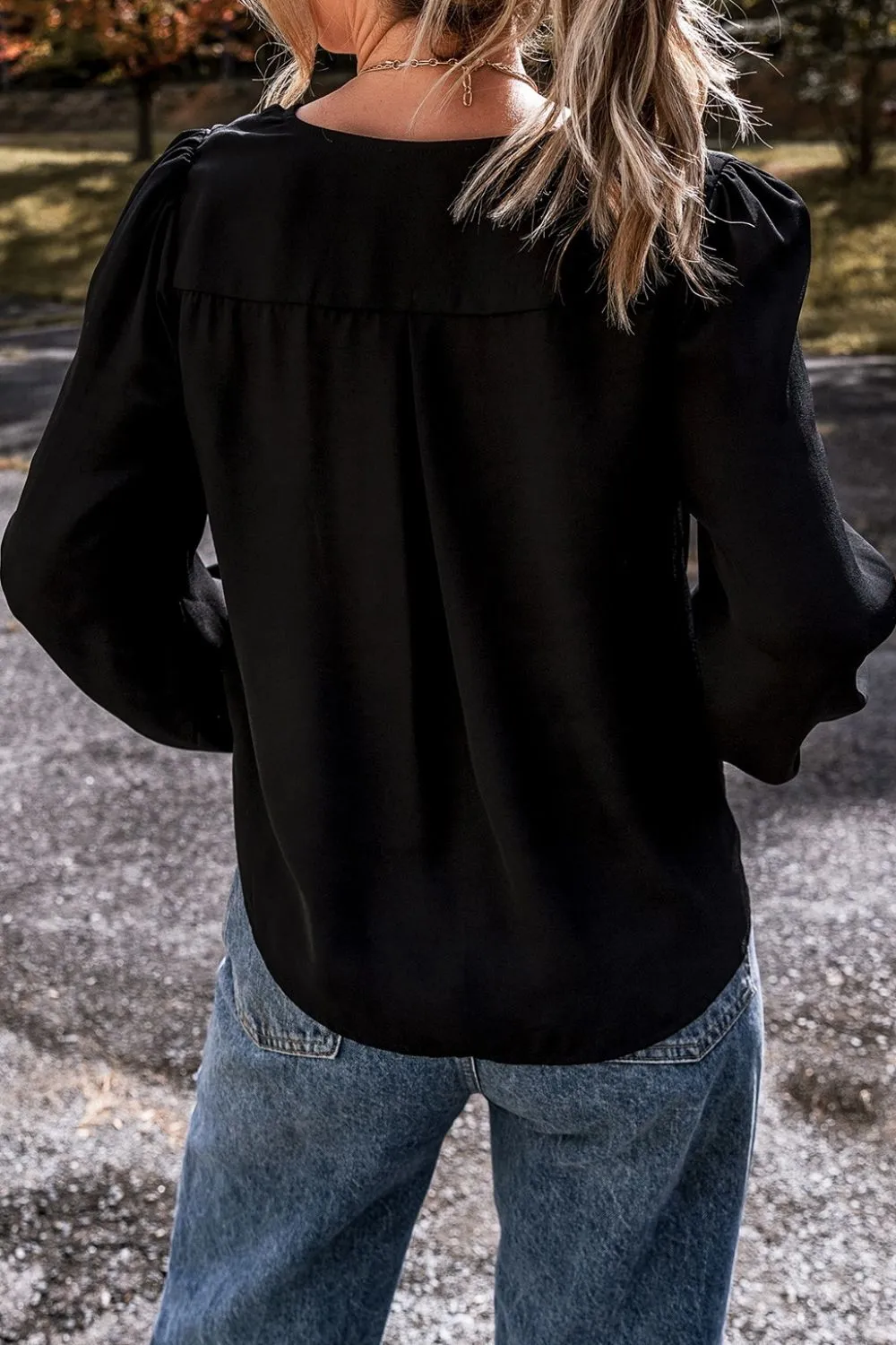 Lace Detail Surplice Long Sleeve Blouse sold by Charming Charlie product image thumbnail 4