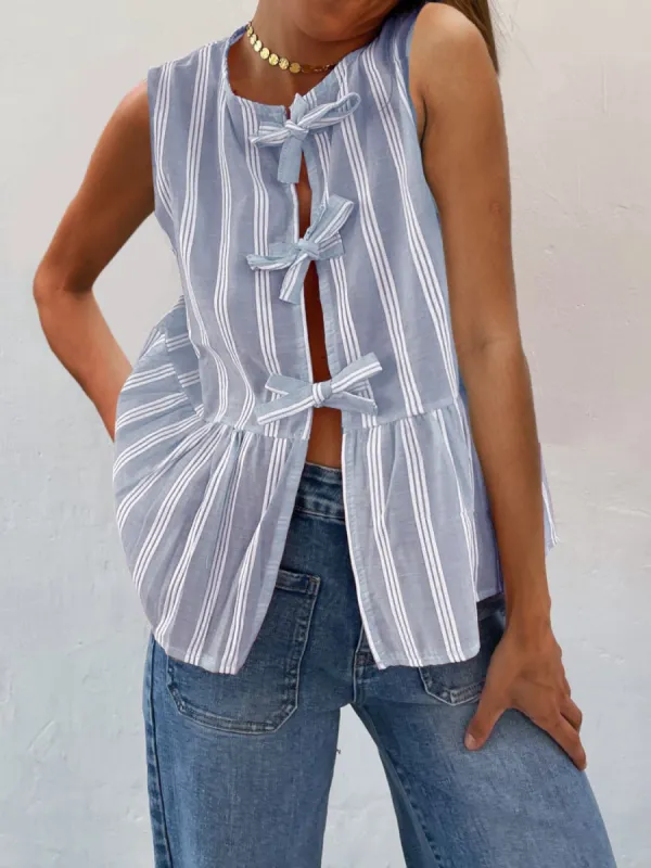 Tied Striped Round Neck Tank sold by Charming Charlie