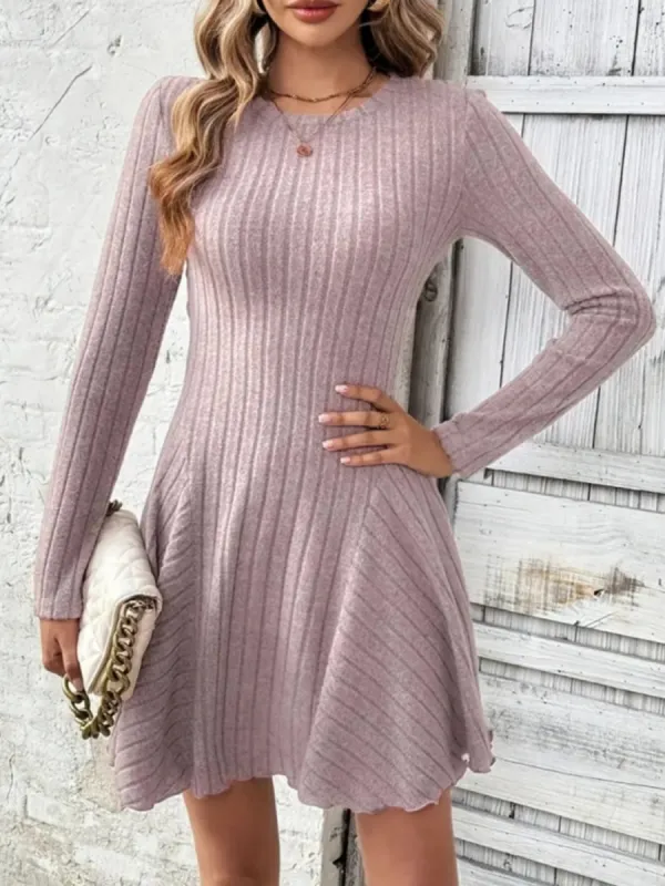 Ribbed Round Neck Long Sleeve Mini Dress sold by Charming Charlie
