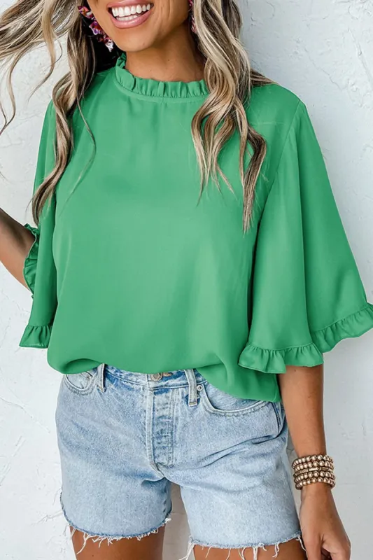 Frill Round Neck Wide Half Sleeve Blouse sold by Charming Charlie