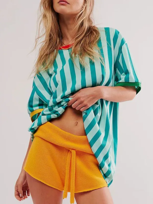 Contrast Striped Round Neck Half Sleeve T-Shirt sold by Charming Charlie