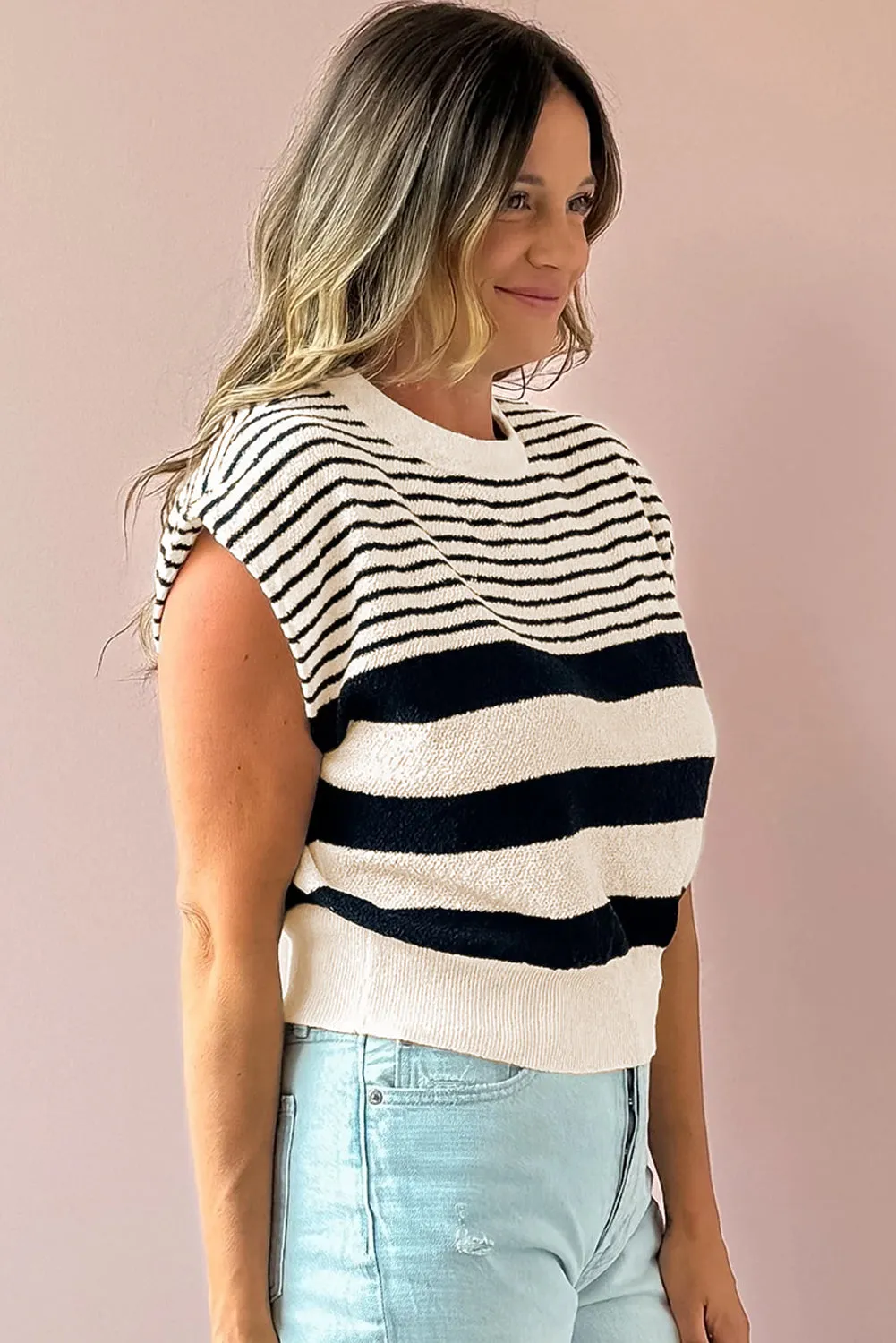 Striped Round Neck Sweater Vest sold by Charming Charlie product image thumbnail 2