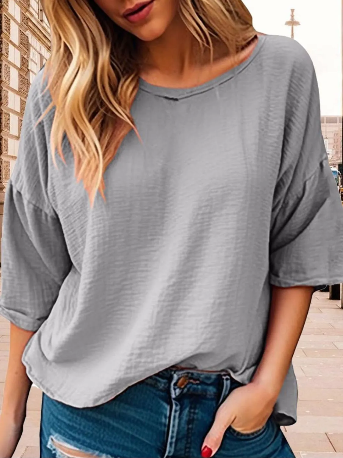 Full Size Round Neck Half Sleeve T-Shirt Plus Size sold by Charming Charlie product image thumbnail 4