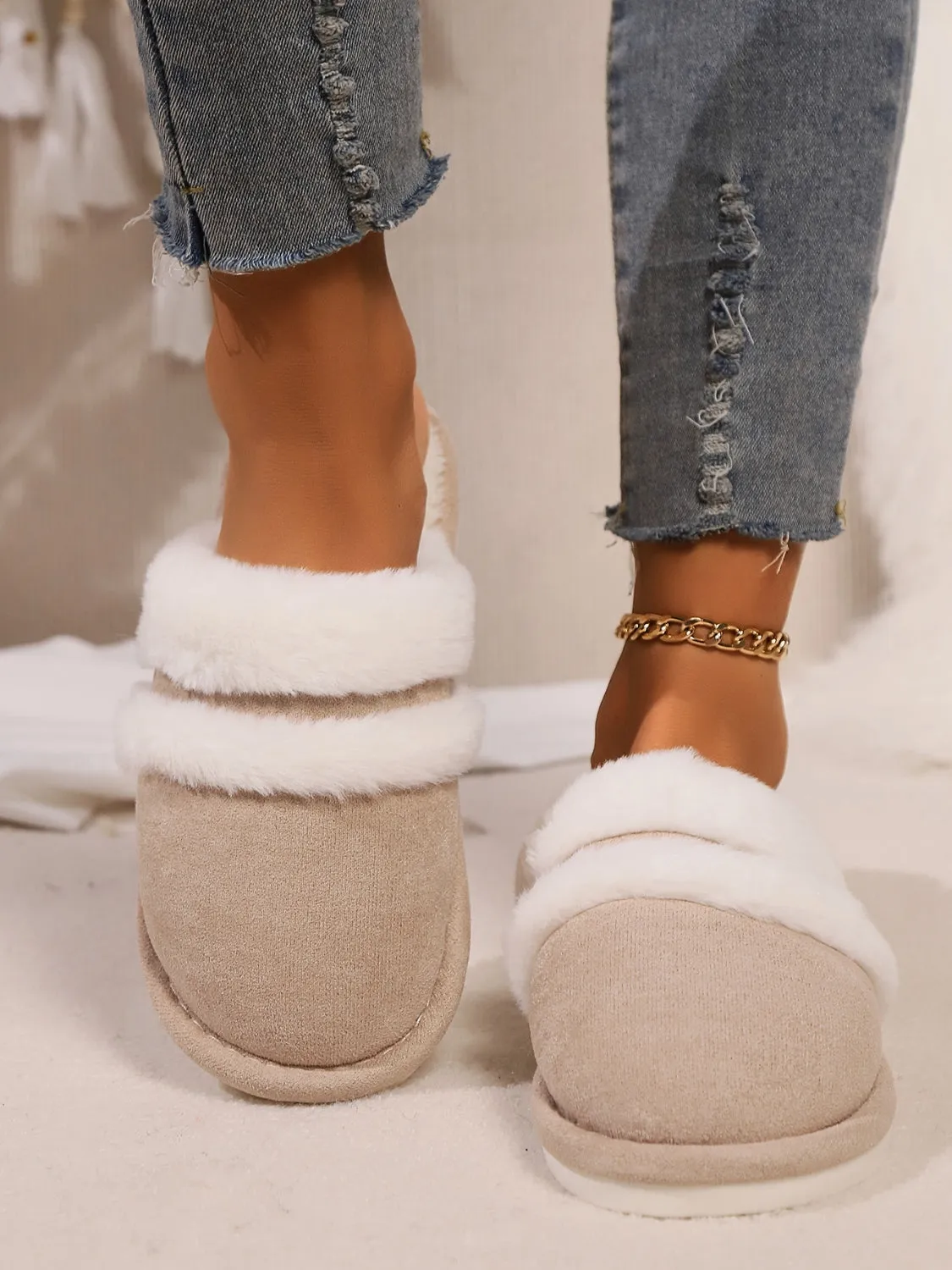 Contrast Faux Fur Round Toe Slippers sold by Charming Charlie product image thumbnail 2