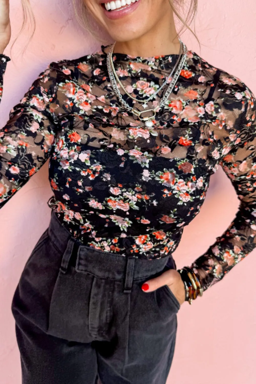 Floral Round Neck Long Sleeve Blouse sold by Charming Charlie product image thumbnail 2