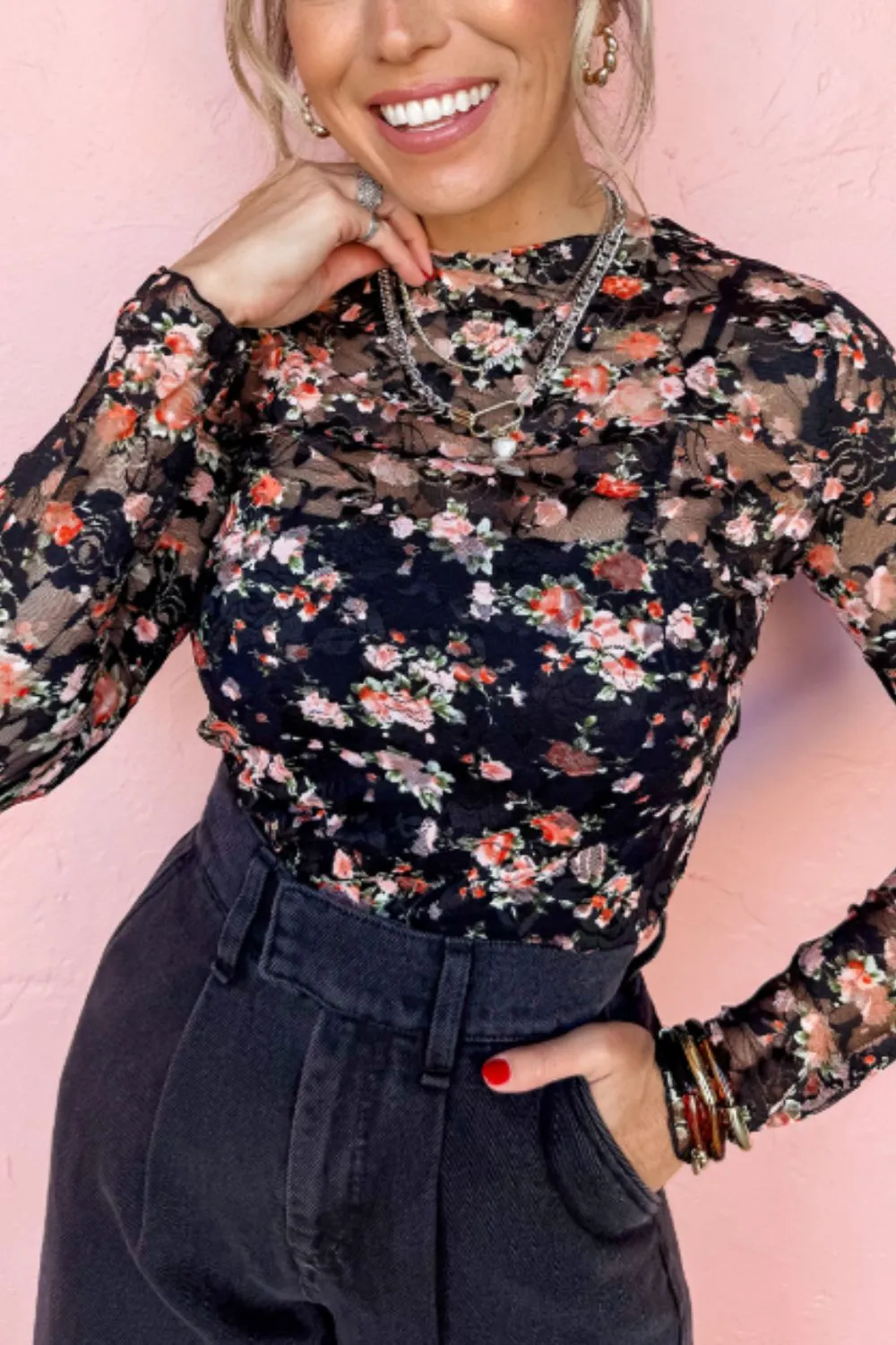 Floral Round Neck Long Sleeve Blouse sold by Charming Charlie product image thumbnail 3