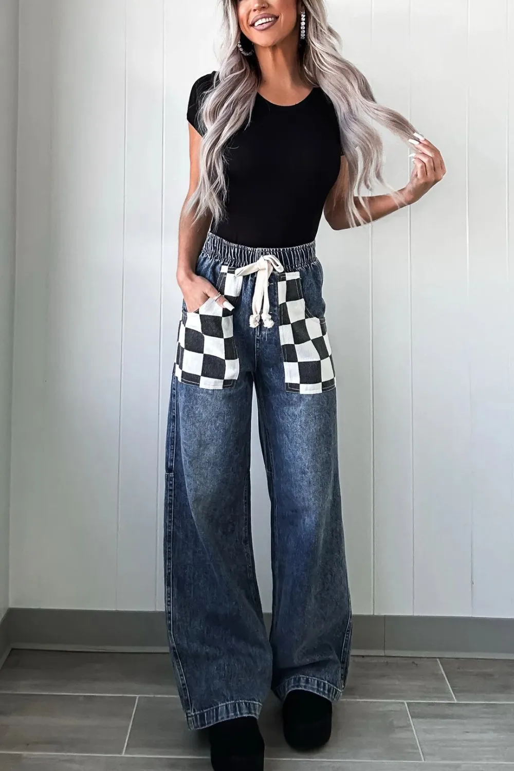 Checkered Wide Leg Jeans sold by Charming Charlie product image thumbnail 3