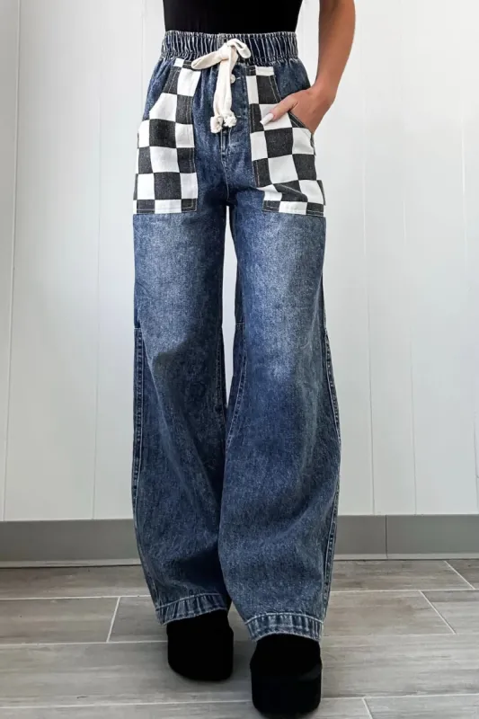 Checkered Wide Leg Jeans sold by Charming Charlie