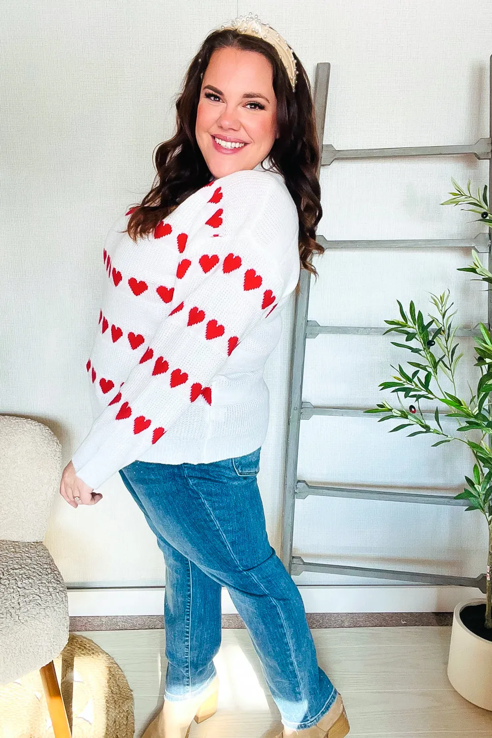 Be Mine White Jacquard Heart Stripe Pullover Sweater sold by Charming Charlie product image thumbnail 5