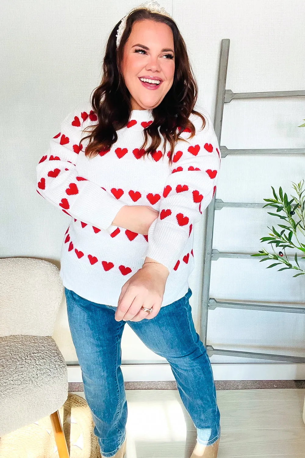 Be Mine White Jacquard Heart Stripe Pullover Sweater sold by Charming Charlie product image thumbnail 4