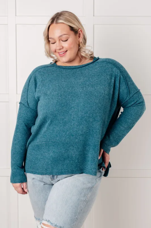 Simply Basic Ribbed Hacci Sweater in Teal sold by Charming Charlie