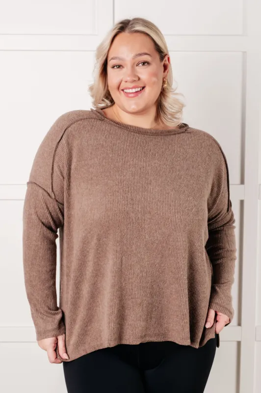 Simply Basic Ribbed Hacci Sweater in Mocha sold by Charming Charlie