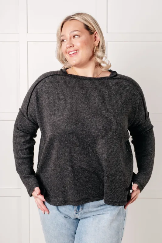Simply Basic Ribbed Hacci Sweater in Black sold by Charming Charlie