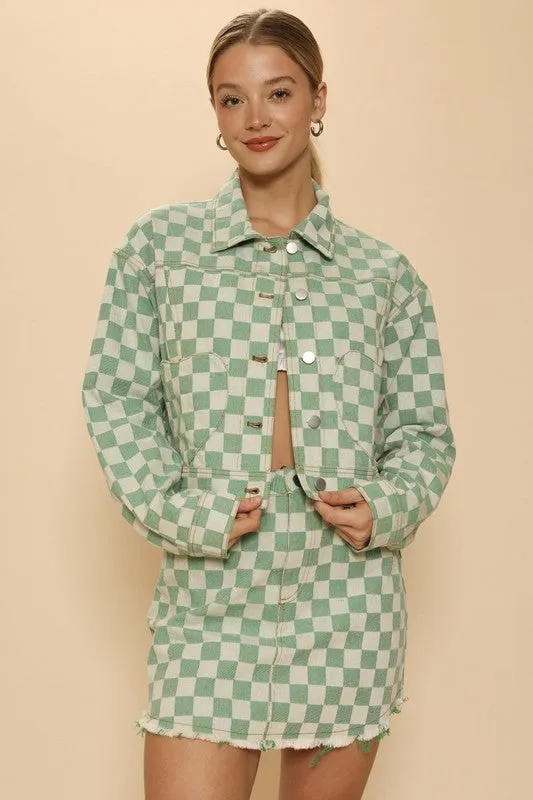 Cropped checkered heart denim jacket sold by Charming Charlie product image thumbnail 2