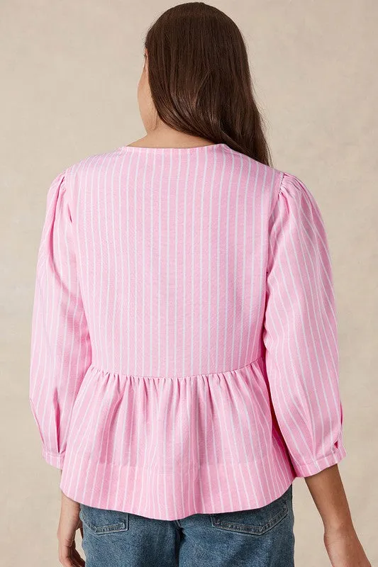 Stripe Bowknot Front Crew Neck Puff Sleeve Blouse sold by Charming Charlie product image thumbnail 5