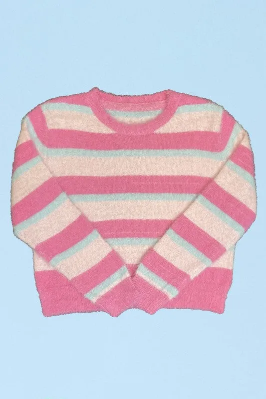 Fuzzy striped knit sweater sold by Charming Charlie product image thumbnail 5