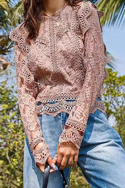 All over lace long sleeve blouse sold by Charming Charlie product image thumbnail 3