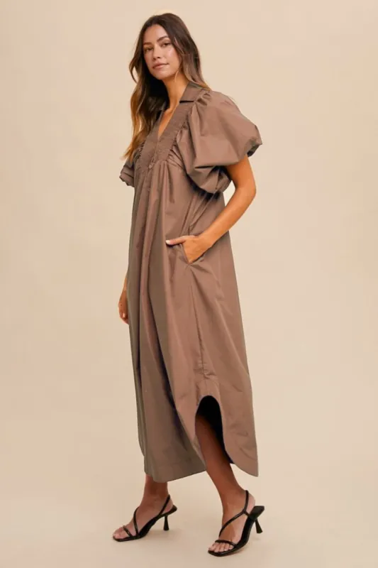 Annie Wear Smocked Puff Sleeve Midi Dress sold by Charming Charlie