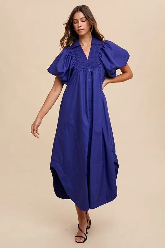 Annie Wear Smocked Puff Sleeve Midi Dress sold by Charming Charlie